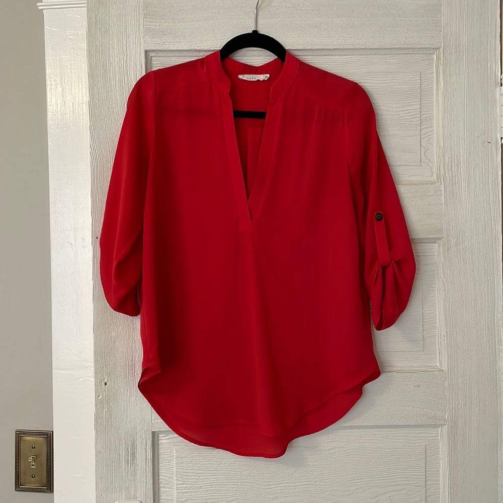 Red top, brand is Lush (Nordstrom, BP), size S